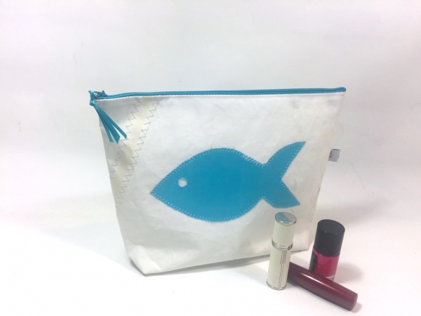 Segeltuchtasche groß mit Fisch in türkis